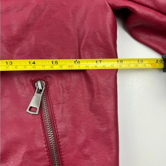Evy's Tree Red Moto faux leather jacket size small The Zoe ruffle trim flanking - Picture 6 of 9